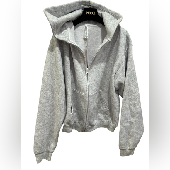 NWT SKIMS Cotton Fleece Zip Up Hoodie Light Heather Gray Sz Medium - Picture 4 of 7
